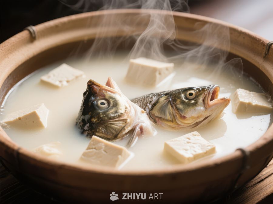 鲜美鱼头豆腐汤热气腾腾 993