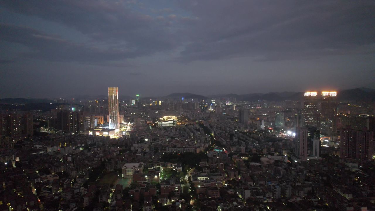 广东中山城市夜景灯光航拍