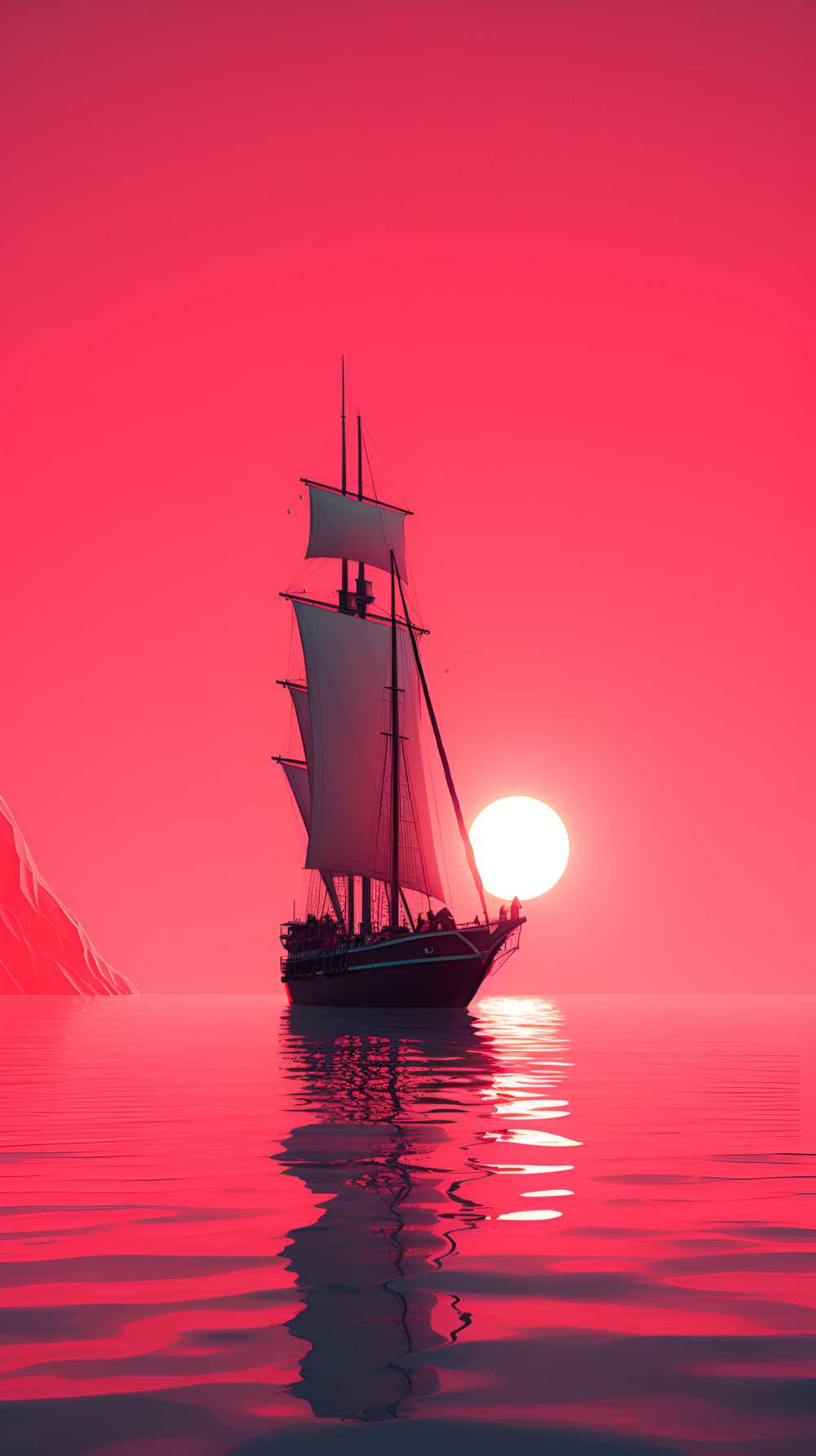 帆船桃红色背景1