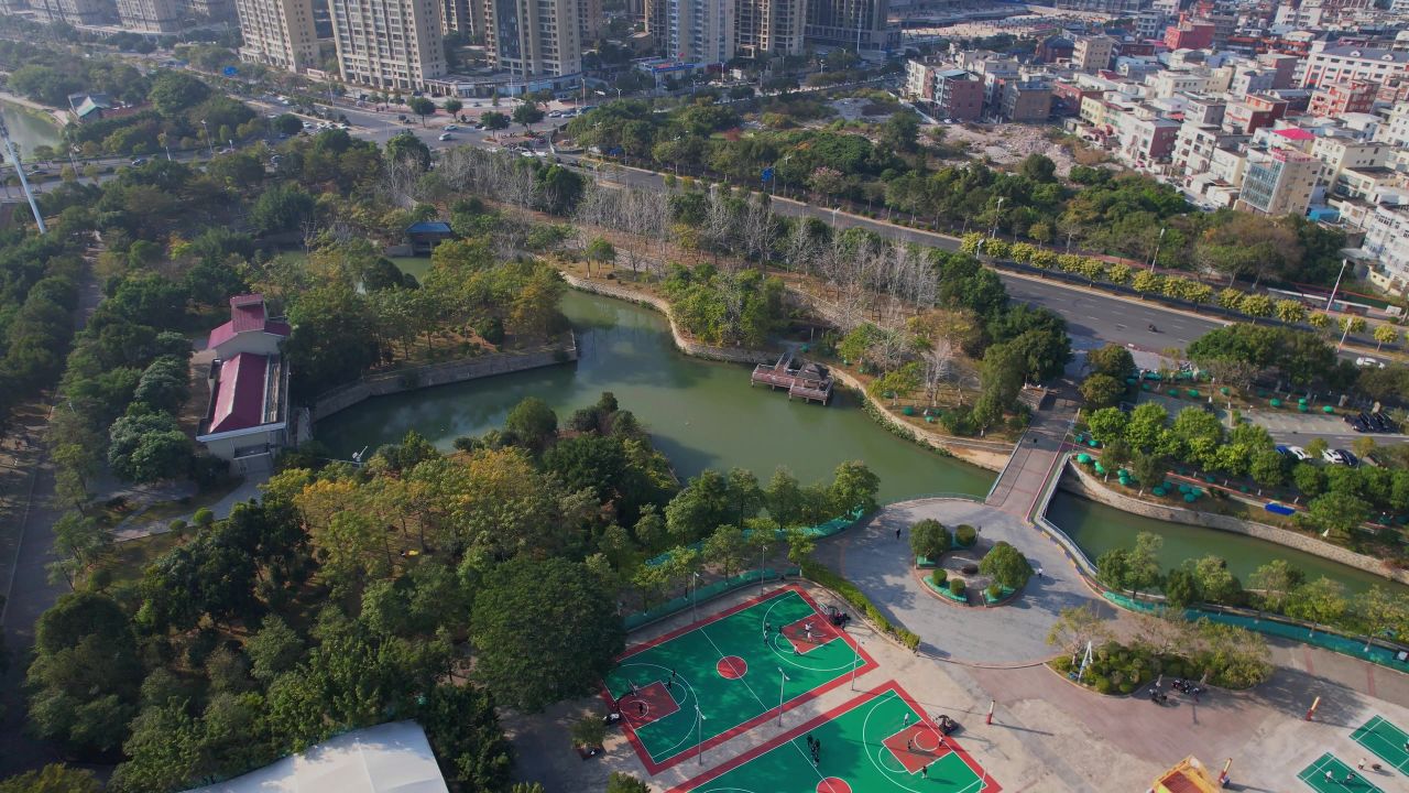 航拍福清龙江公园景观