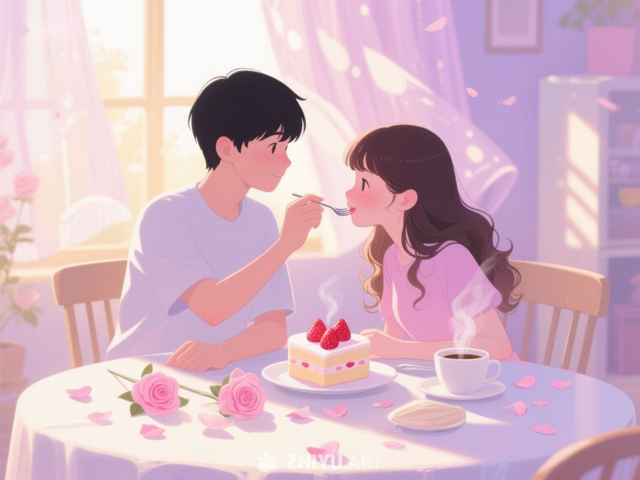 情侣共度温馨时光，共享甜点 513