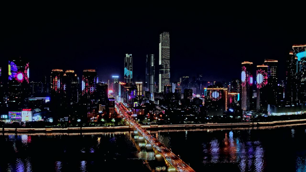 长沙城市建筑夜景风光航拍