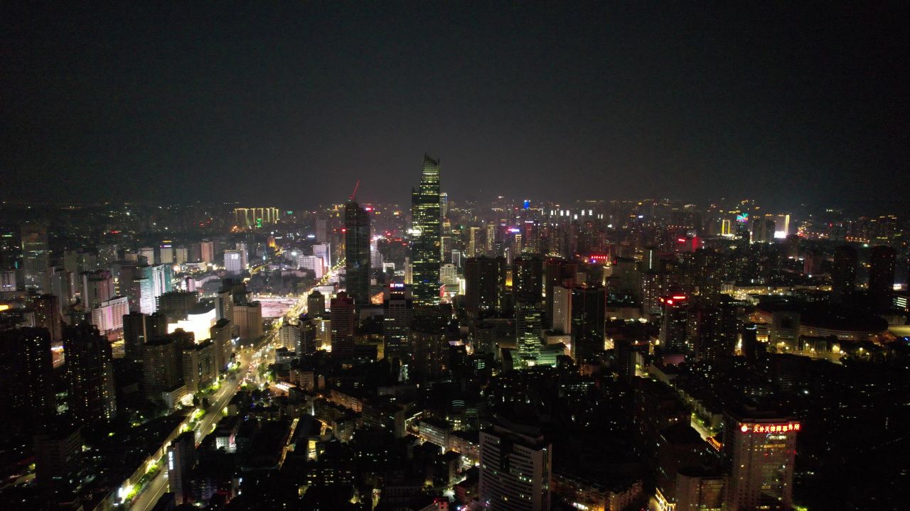 云南昆明城市夜景灯光航拍