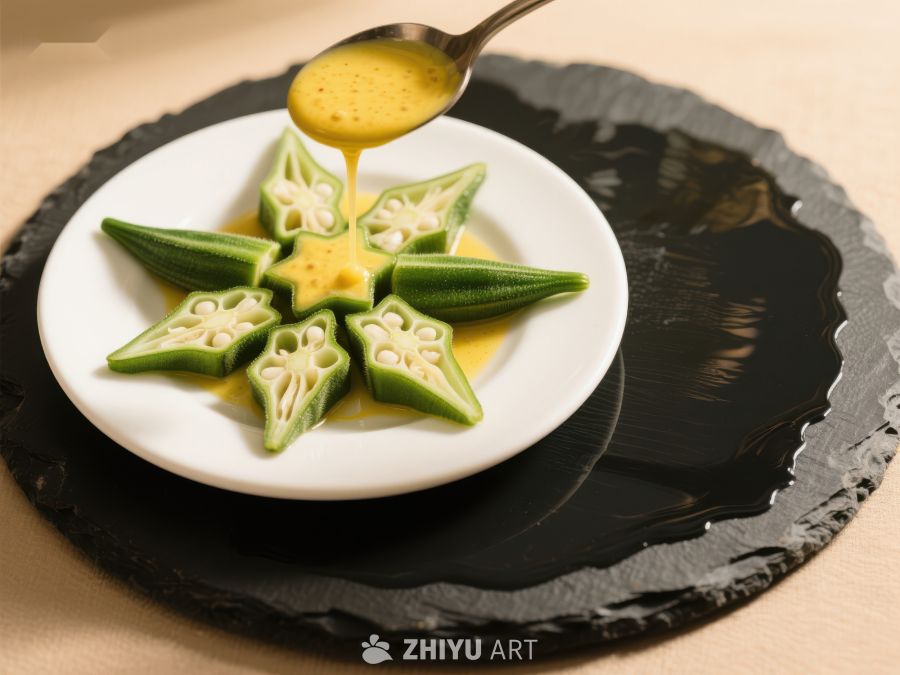 秋葵切片配蛋黄酱，精致摆盘 1286
