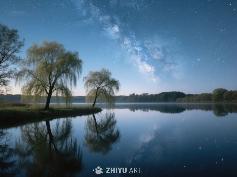 夜空下的湖畔垂柳 339
