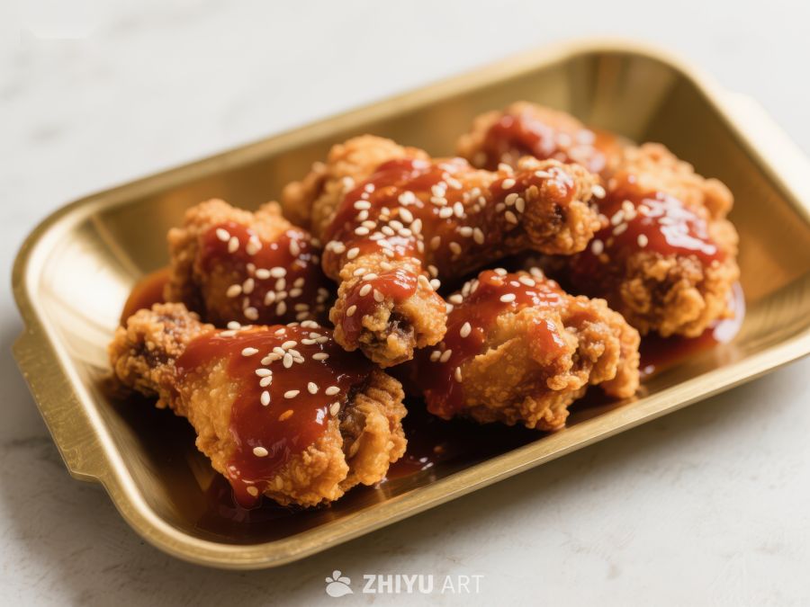 酱汁鸡肉块，撒芝麻装盘 233