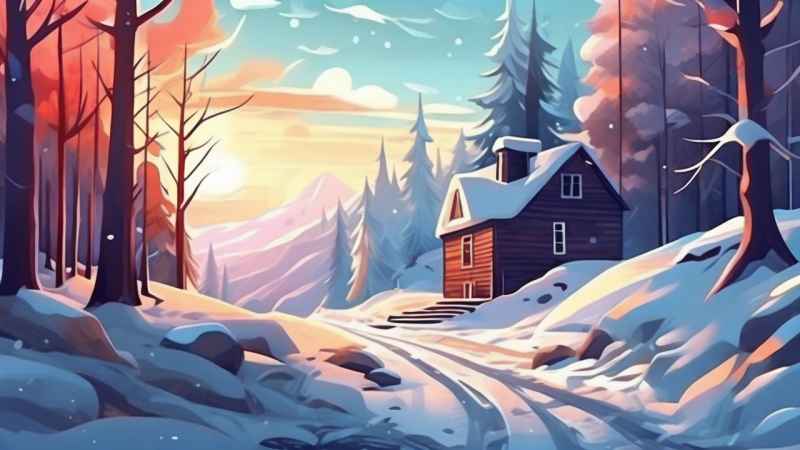 冬季背景图插画雪山雪景 31