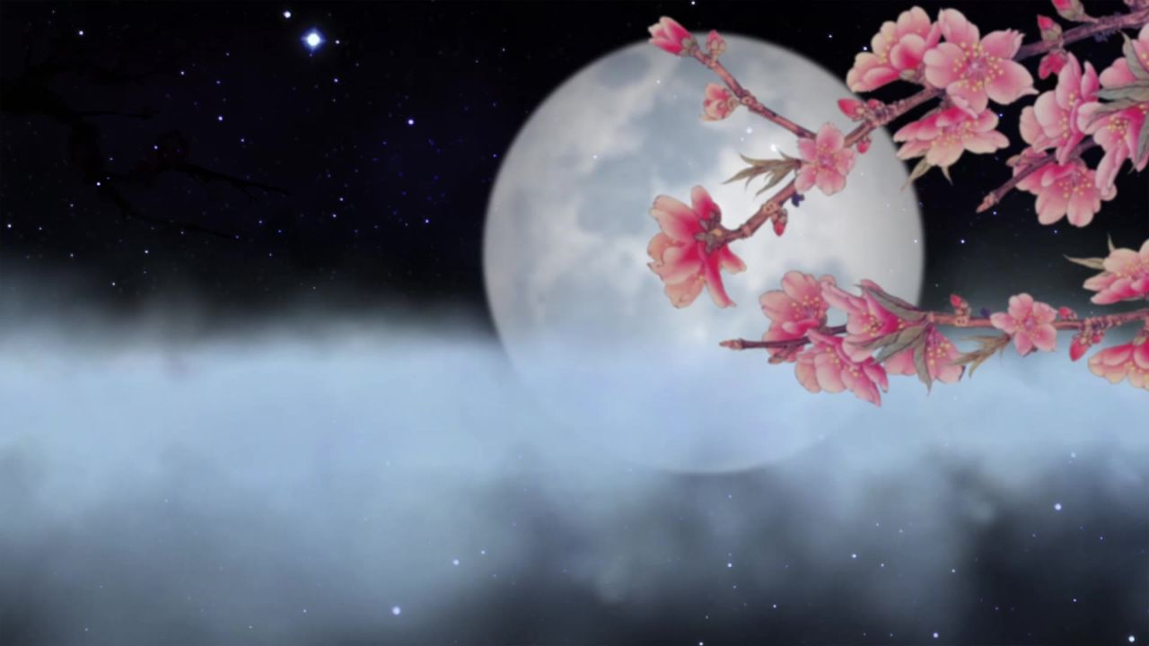 唯美大海上升月亮白月光蓝色夜空圆月明月大屏幕舞台LED视频  100