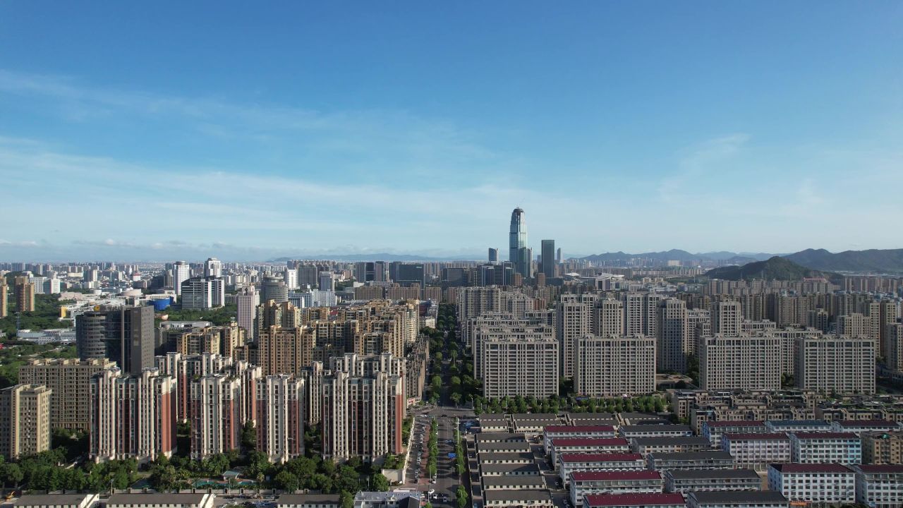 浙江台州城市新区高楼密集建筑航拍 