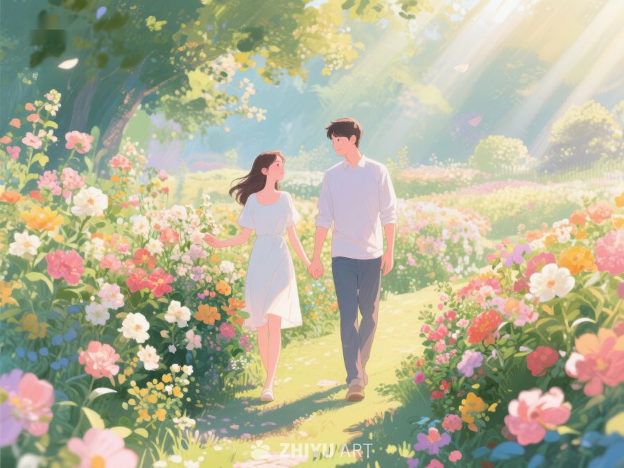 花海中漫步的情侣 319