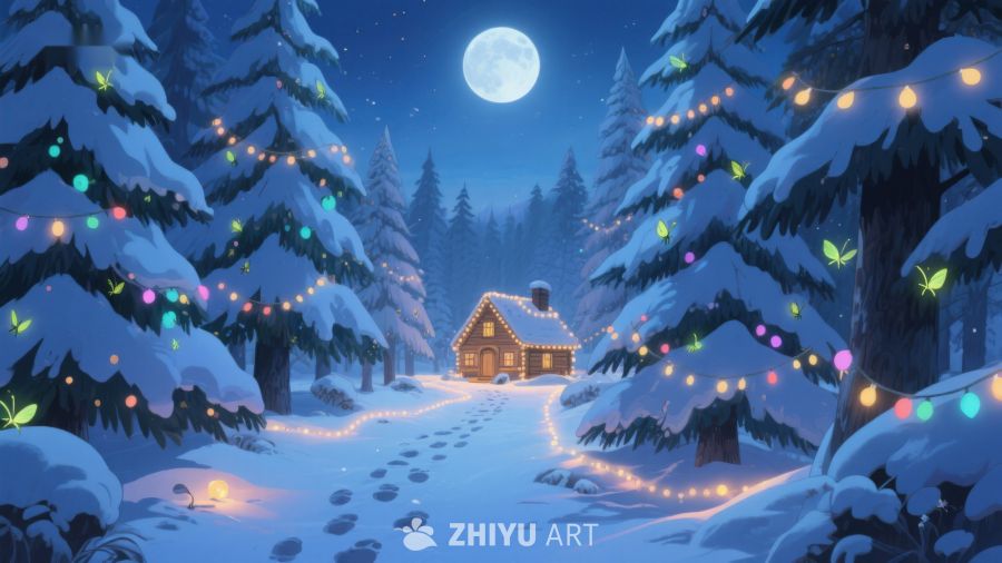 冬夜森林中的温馨小屋 62