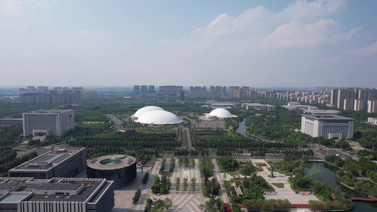 山东淄博城市风光航拍 