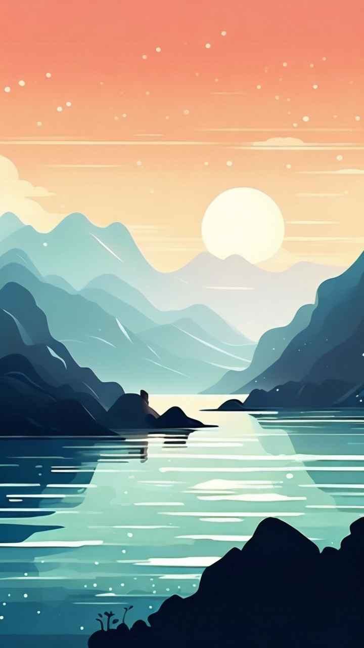 雾气缭绕水墨山水画简约风格 82