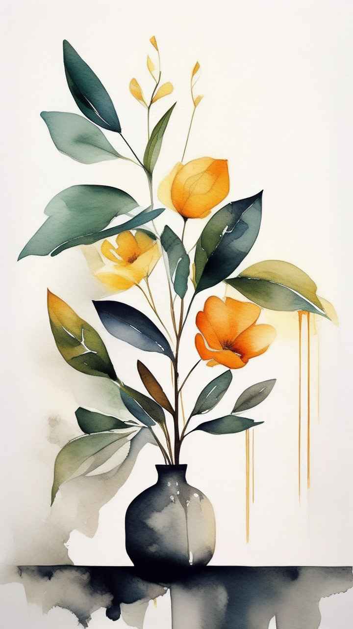 极简主义元素花朵和树枝插画