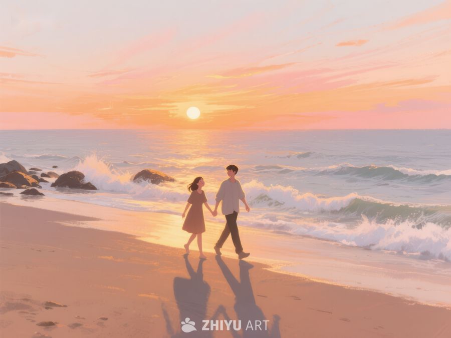 情侣海滩夕阳漫步 526