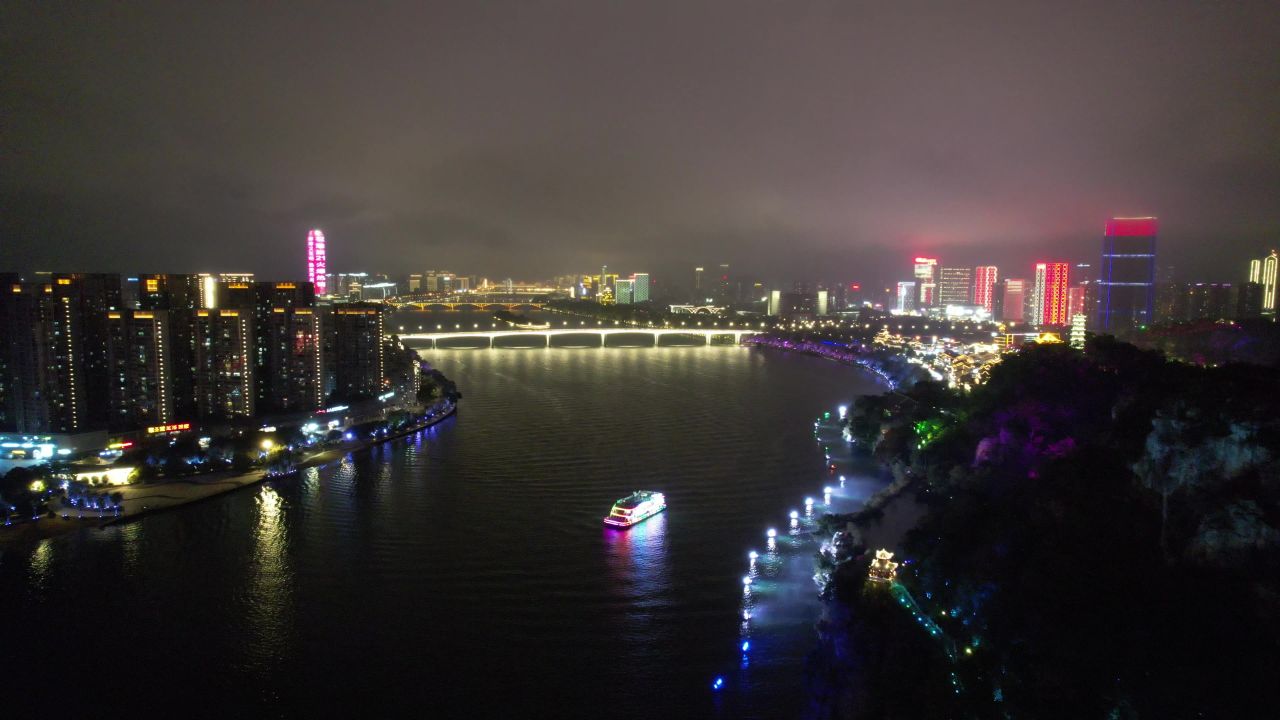 广西柳州柳江桥梁交通夜景灯光