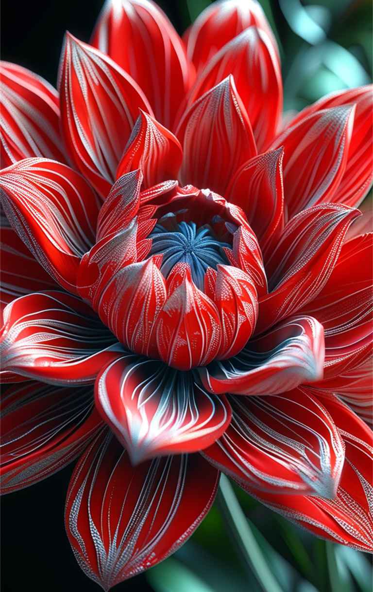 一朵红色艺术花，花瓣上有着立体的浮雕图案，精美绝伦 5