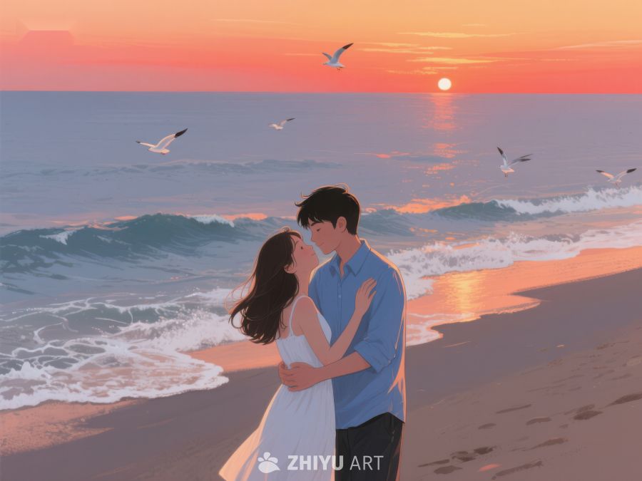 海边日落下的浪漫拥吻 251