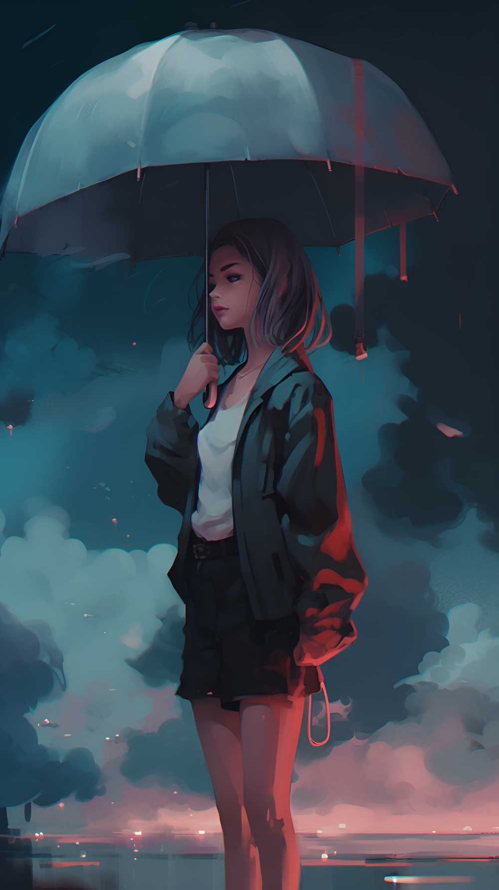 打伞女孩忧郁的美