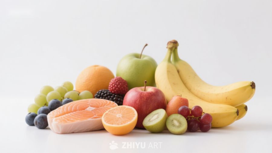 新鲜水果与三文鱼的健康组合