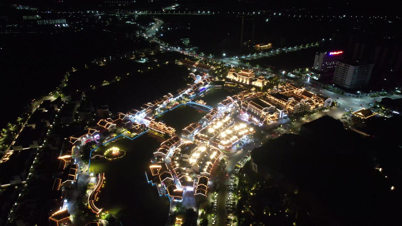 广西崇左太平古城夜景航拍 