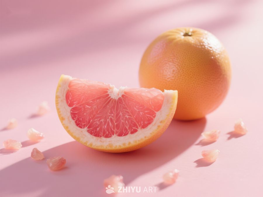 粉红柚子切片与完整果实 182