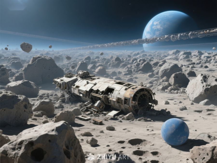废弃飞船与星球背景 17