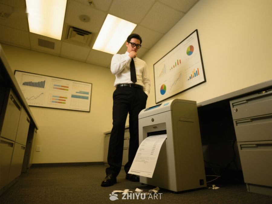 办公室内男子操作碎纸机 1