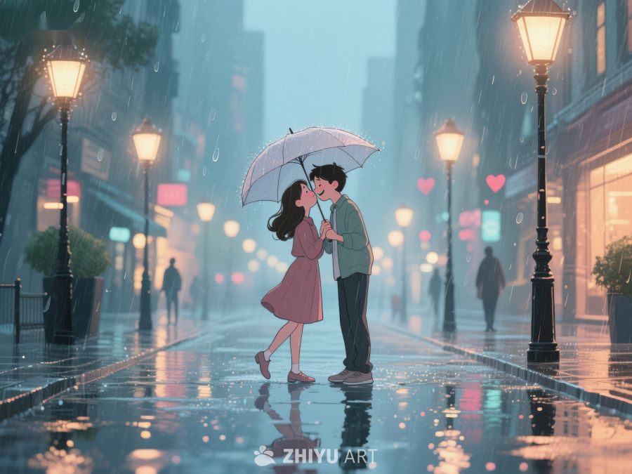 雨中情侣共撑伞 1165