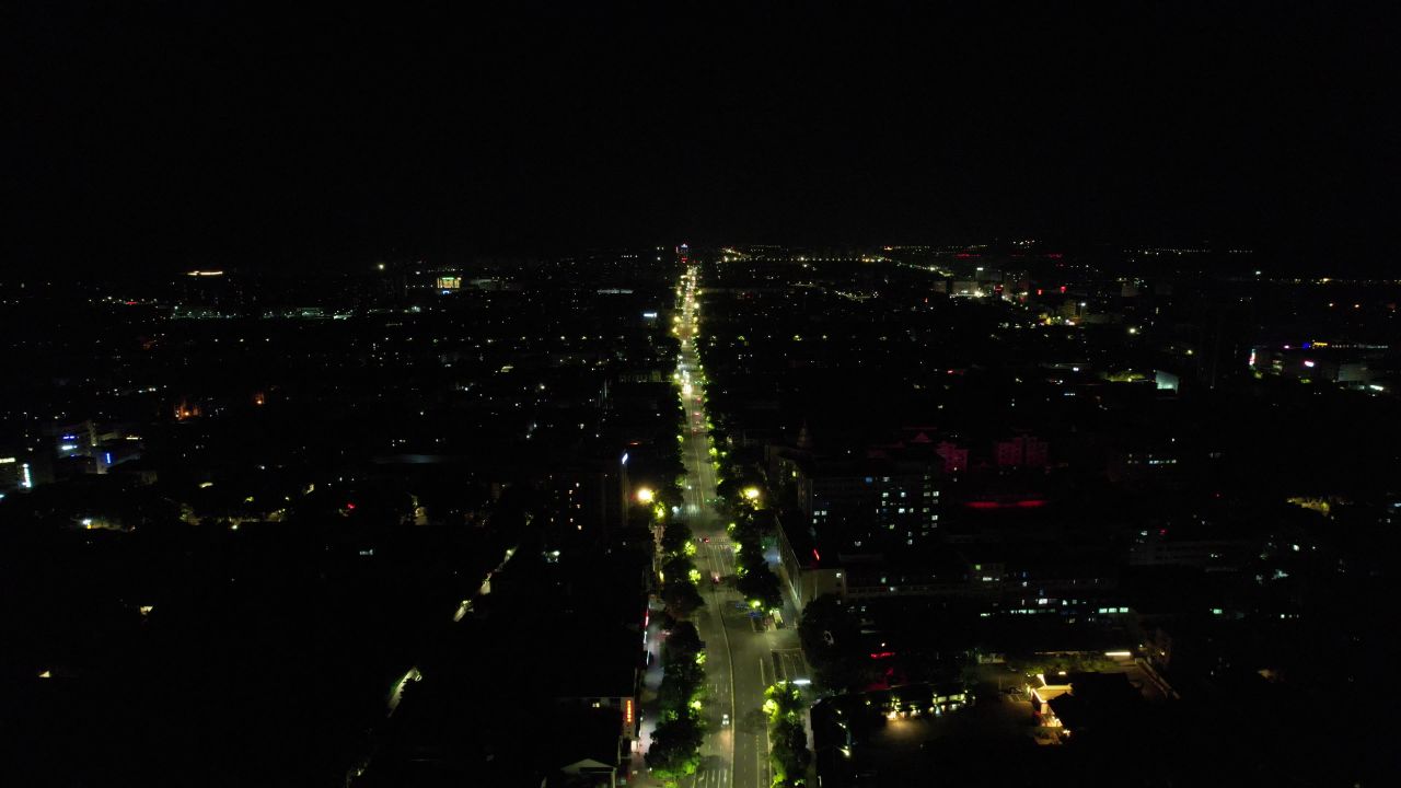 浙江绍兴城市夜景灯光航拍 