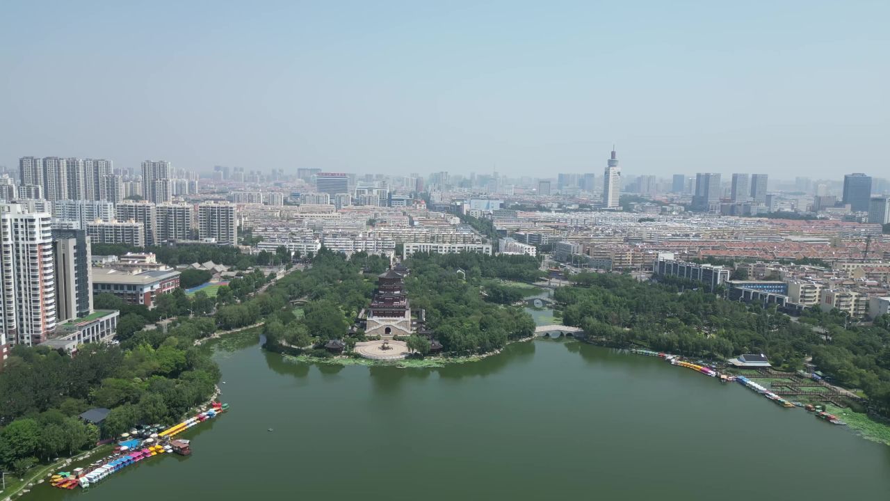 航拍山东济宁南池景区