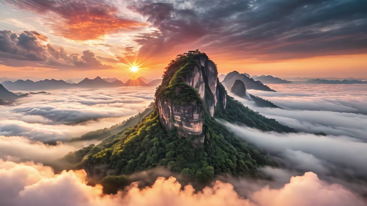 航拍福建武夷山九曲溪日出日落云海延时 29