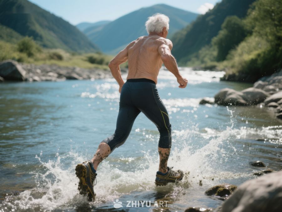 赤膊男子溪流中奔跑 50