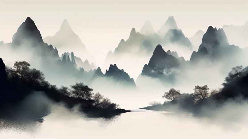 国风水彩画山水风景插画 102