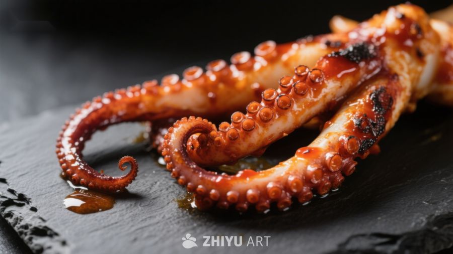 烤制章鱼触手特写