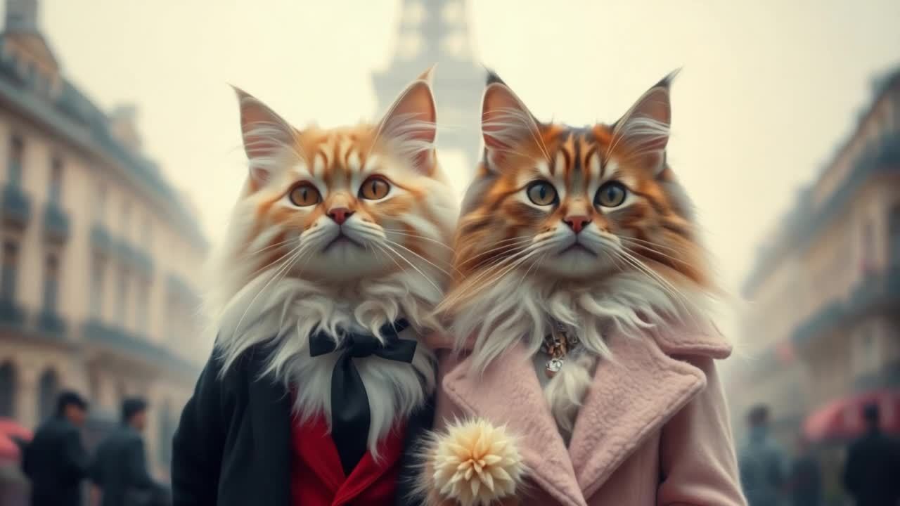 一只穿黑色西装和红色内衬的猫，脖子上系着黑色领结，