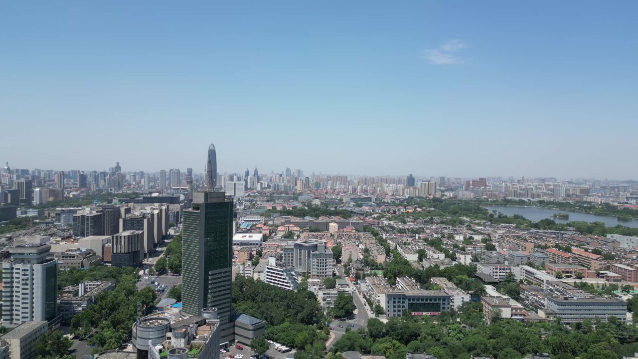 航拍山东济南城市建设城市风光