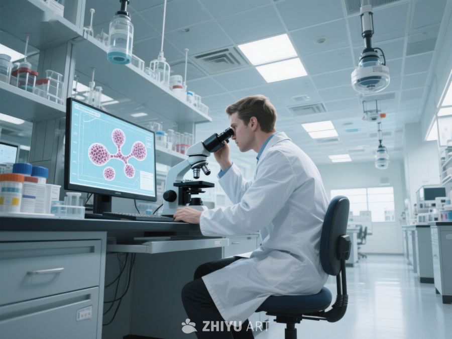 科学家在实验室使用显微镜观察细胞 214