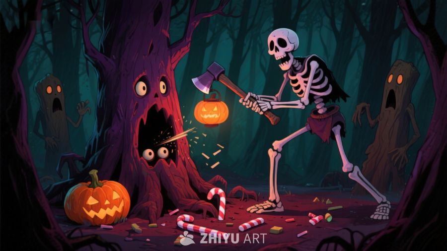 骷髅砍树，南瓜惊恐，幽灵环绕