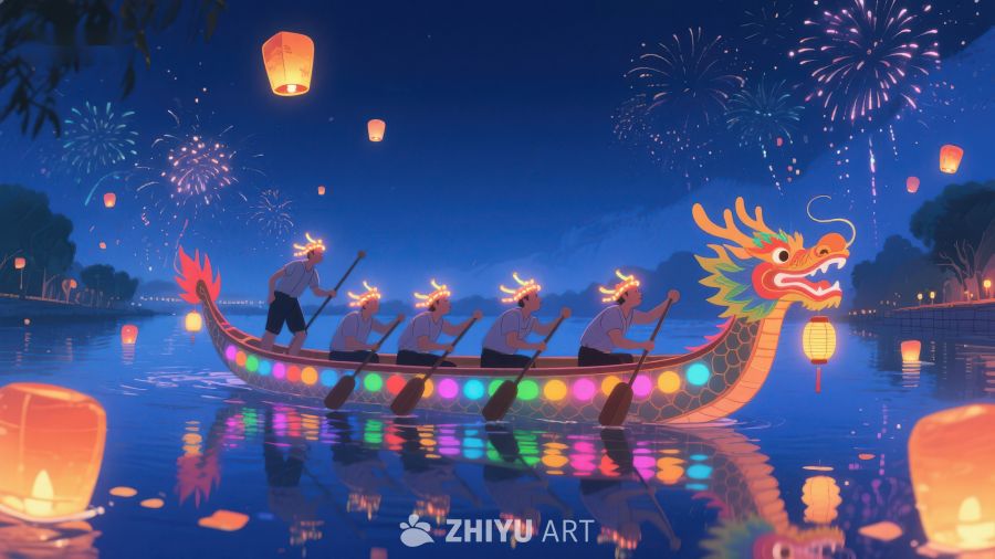 夜色龙舟竞渡，灯火璀璨迎节 426