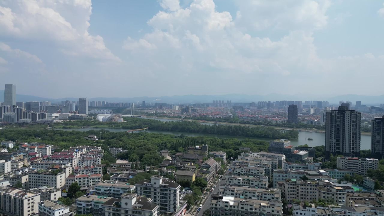  航拍金华燕尾洲公园
