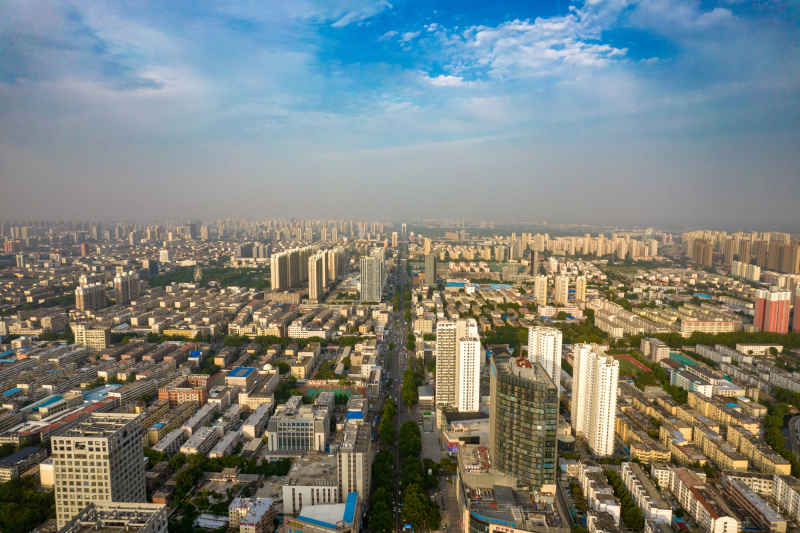 山东济宁城市建设天际线航拍摄影图