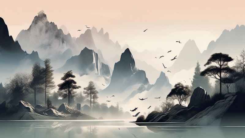 国风水彩画山水风景插画 32