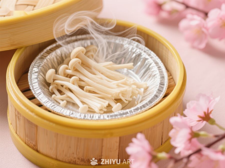 蒸笼中的金针菇散发热气 864