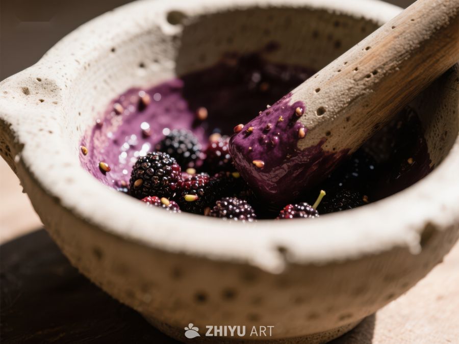 紫莓在石臼中研磨 848