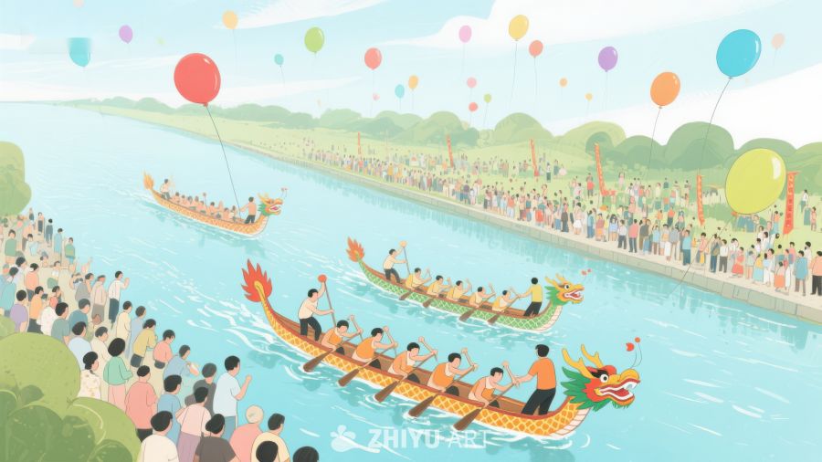 龙舟竞渡，两岸观众欢庆 265