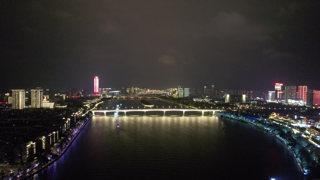 柳州夜景交桥梁航拍 