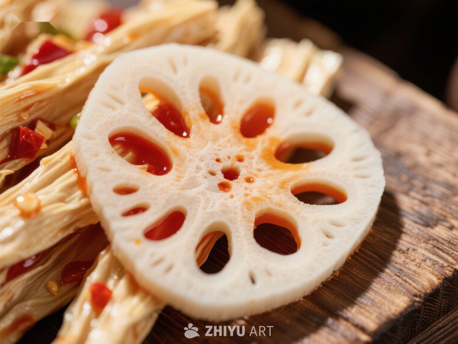 莲藕切片与辣椒拌菜 821