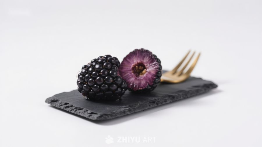 黑莓与叉子的静物组合 100