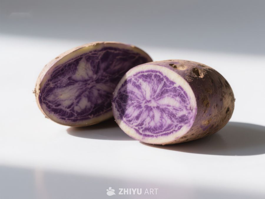 紫色切开的土豆展示其独特纹理 731